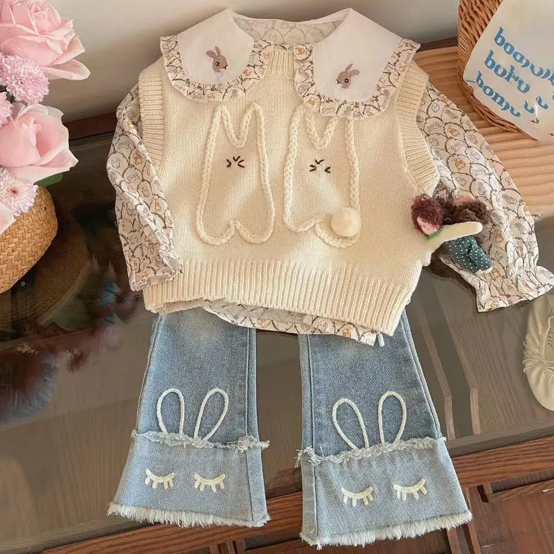 Bunny Knit & Jeans 3-Piece Girls' Set