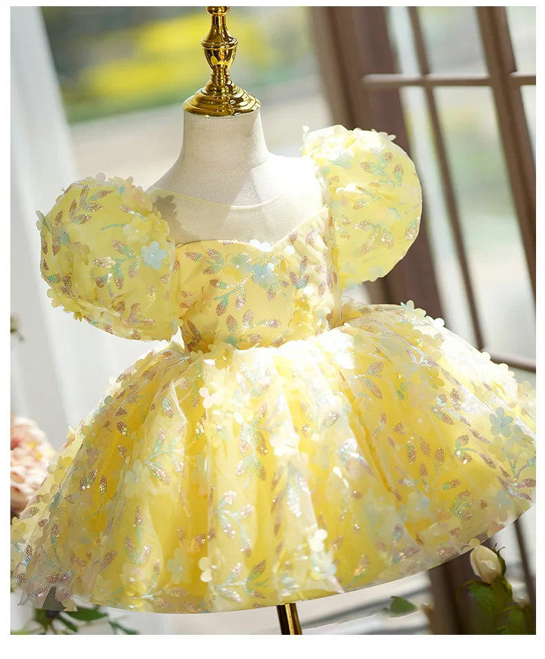 Aurora Kids' Party Dress with Flowers and Sparkle