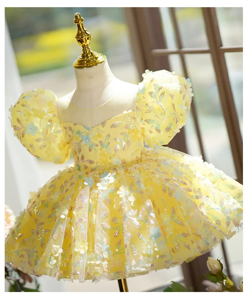 Aurora Kids' Party Dress with Flowers and Sparkle