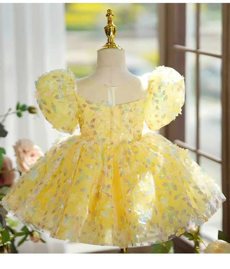 Aurora Kids' Party Dress with Flowers and Sparkle