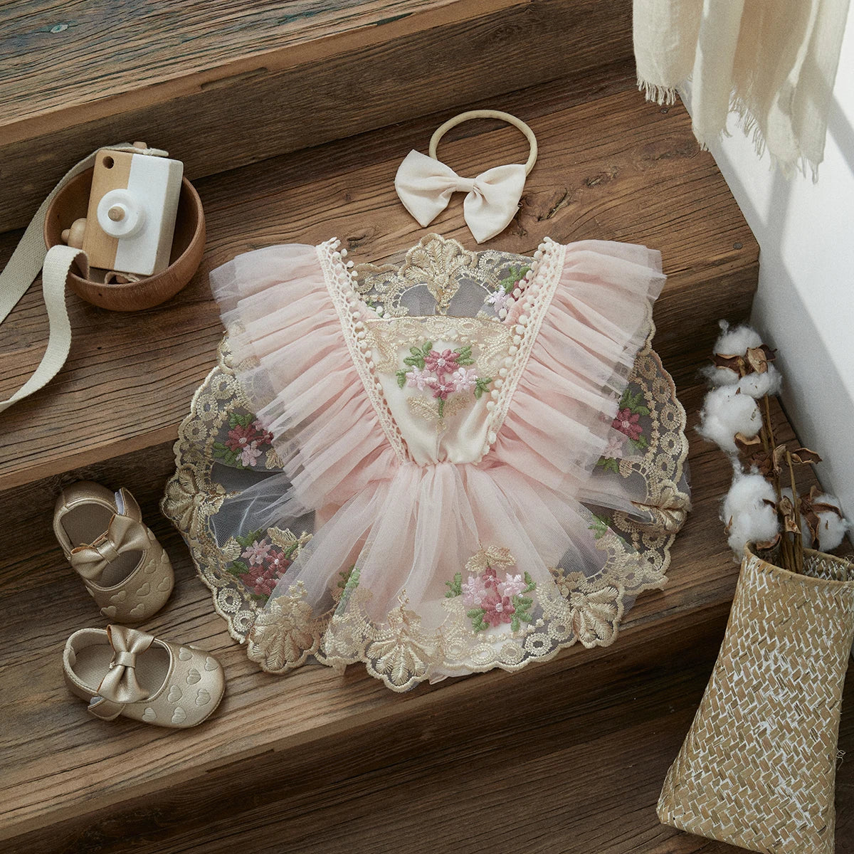 Vintage Blossom Baby Romper Set