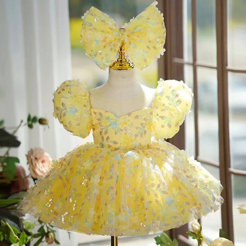 Aurora Kids' Party Dress with Flowers and Sparkle
