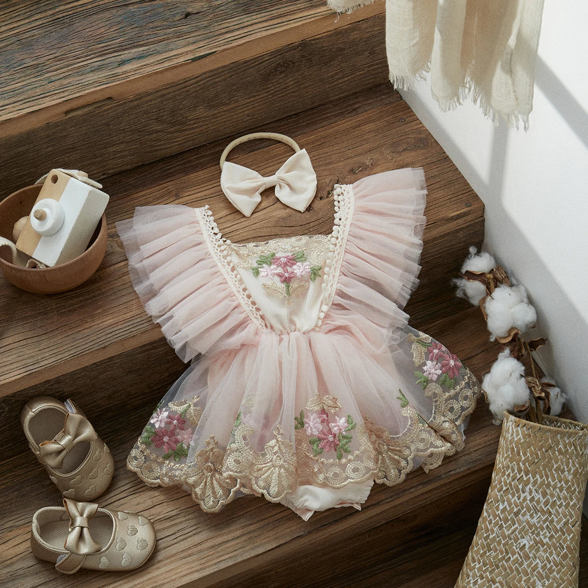 Vintage Blossom Baby Romper Set