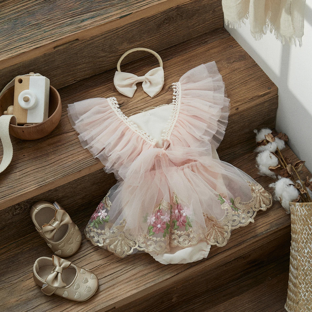 Vintage Blossom Baby Romper Set
