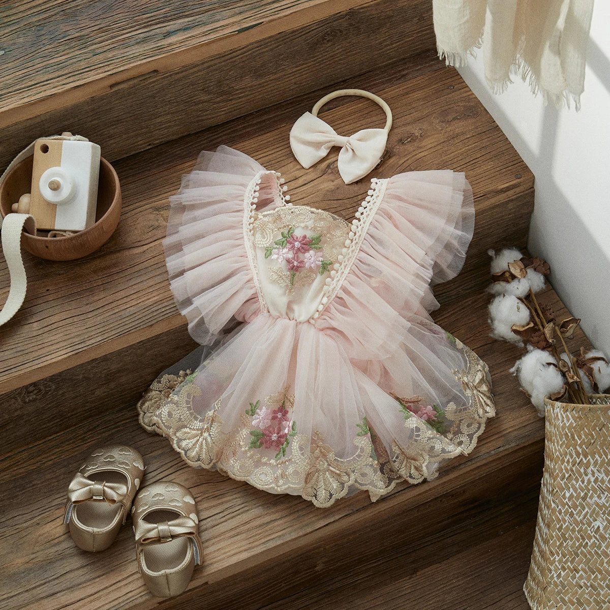 Vintage Blossom Baby Romper Set